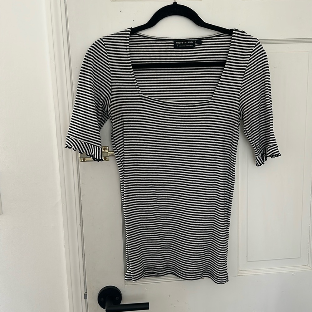 Anthropologie size mediumm striped short sleeve shirt with ruffles